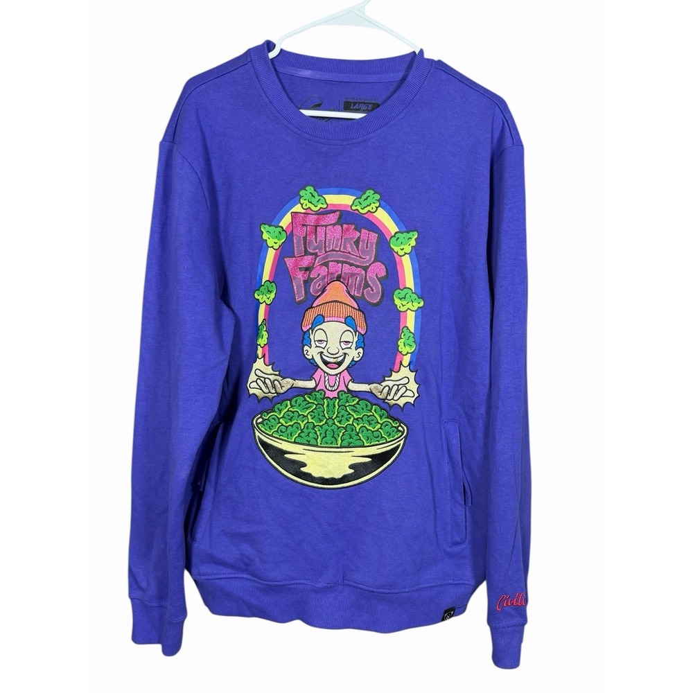 Civilized Funky Farms Purple Blue Crewneck Large Graphic Stoner Art Urban Street